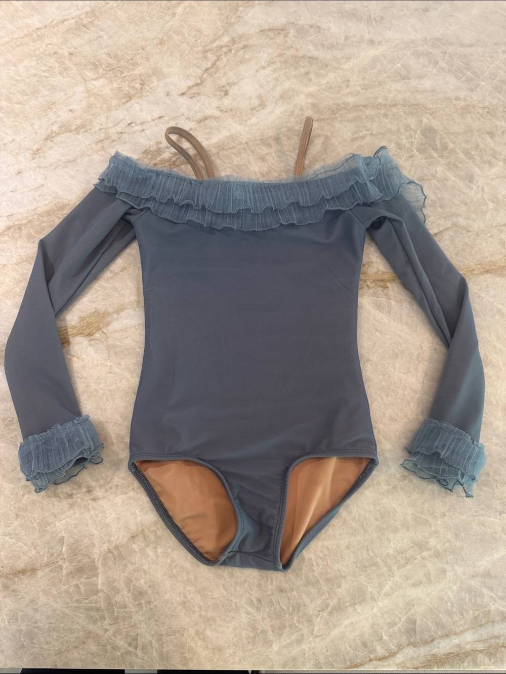 Girls Blue Off-Shoulder Ruffle One-Piece/ lyrical or contemp dance costume